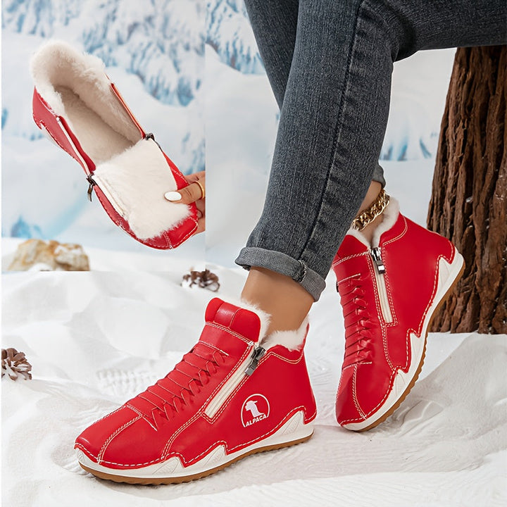 Bottes D'Hiver Femme Doublées Fausse Fourrure Avec Lacets Et Zip Latéral