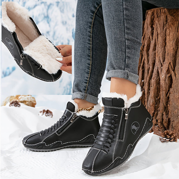 Bottes D'Hiver Femme Doublées Fausse Fourrure Avec Lacets Et Zip Latéral