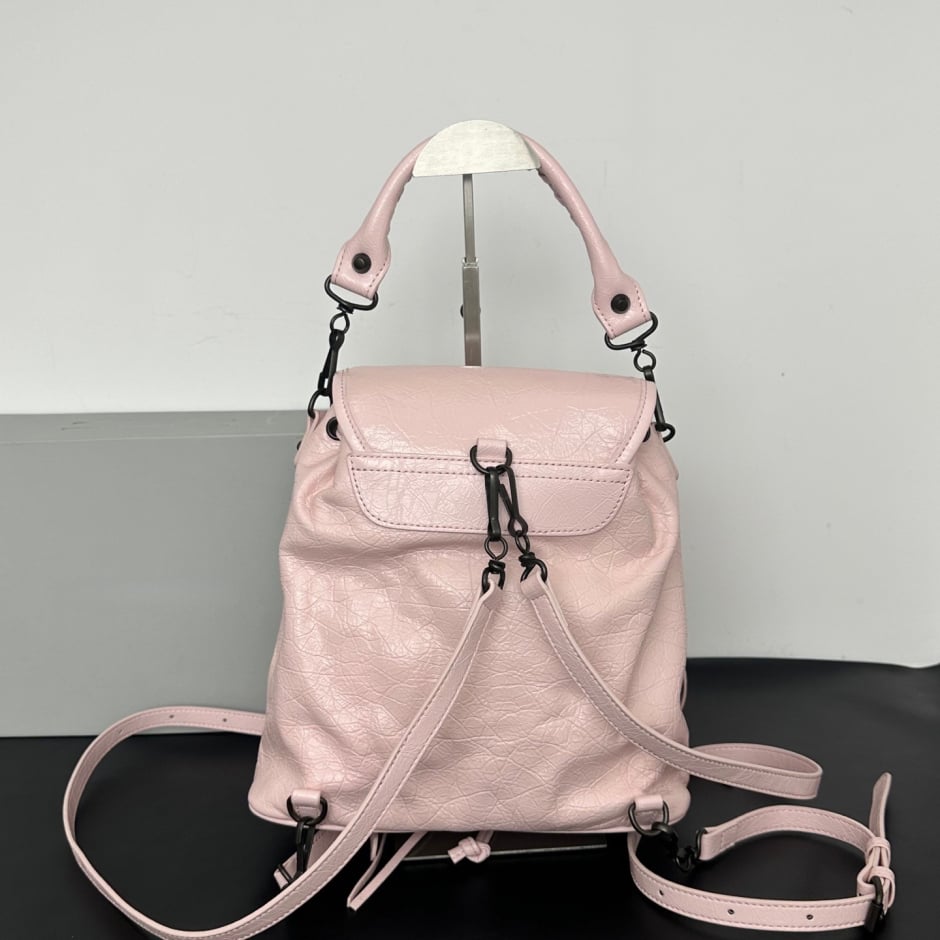 Women's Leather Backpack with Studs, Flap, and Zippered Pockets