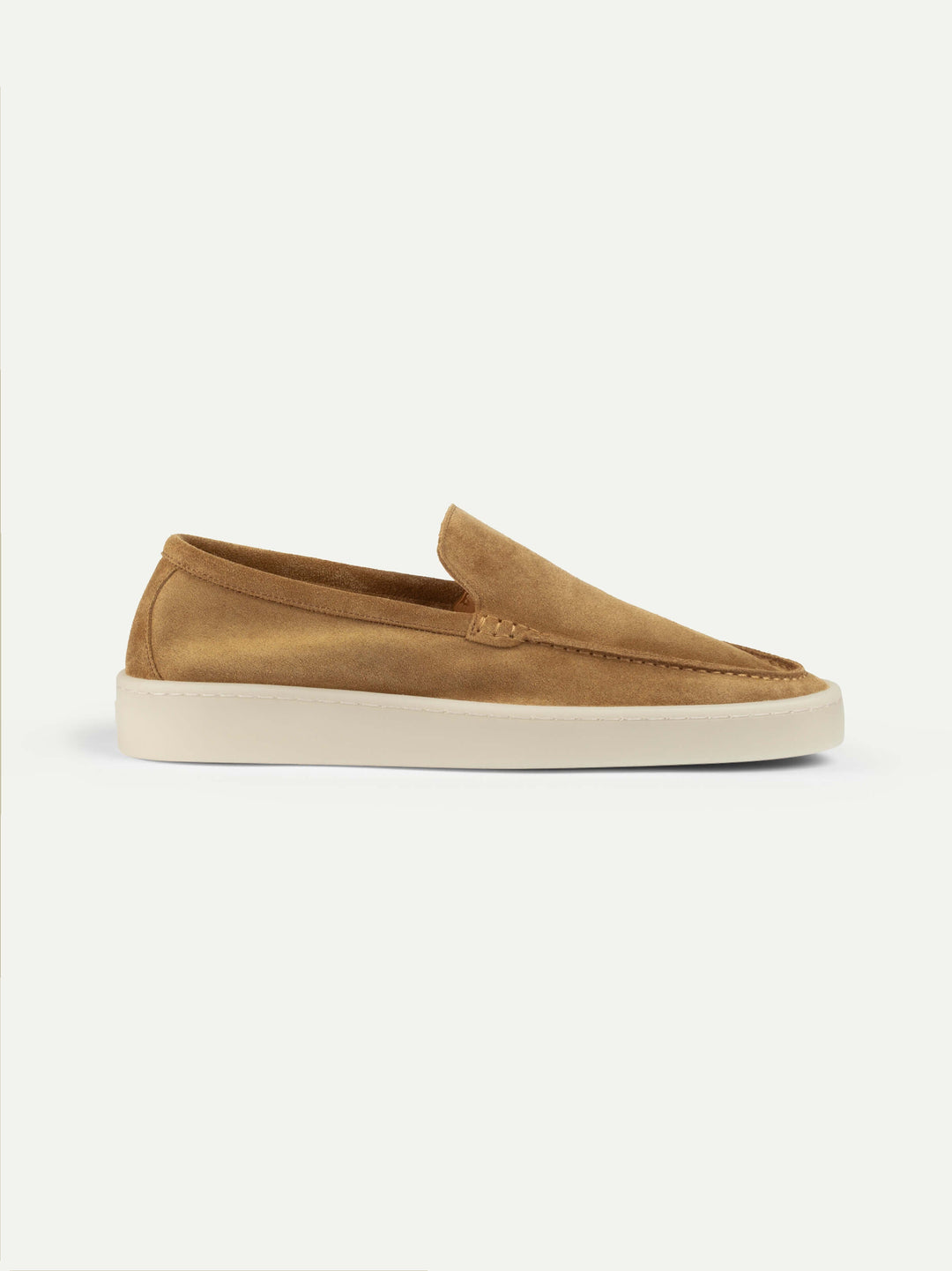 Slip-on da uomo in camoscio - cuciture da mocassino e suola color crema