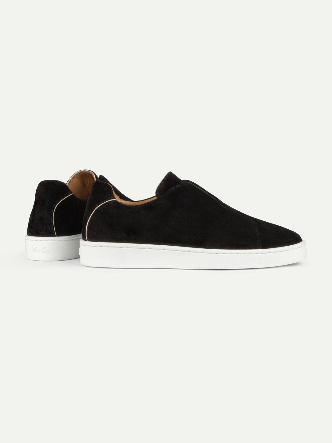 Sneakers slip-on da uomo in camoscio - Cuciture sul collo del piede e suola bianca