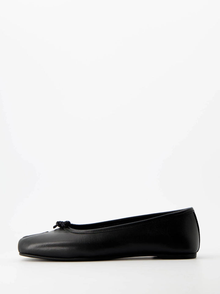 Women's Split-Toe Vegan Leather Ballet Flats with Bow Detail