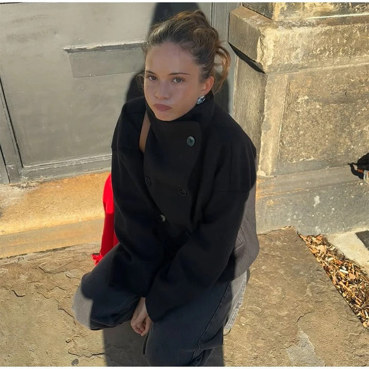 Manteau Femme en Mélange de Laine à Col Montant