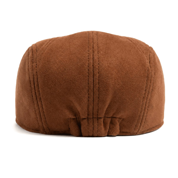 Casquette Plate Homme en Daim avec Visière Courte et Surpiqûres
