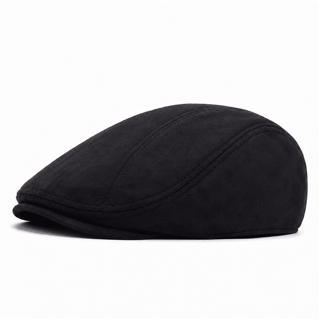 Casquette Plate Homme en Daim avec Visière Courte et Surpiqûres