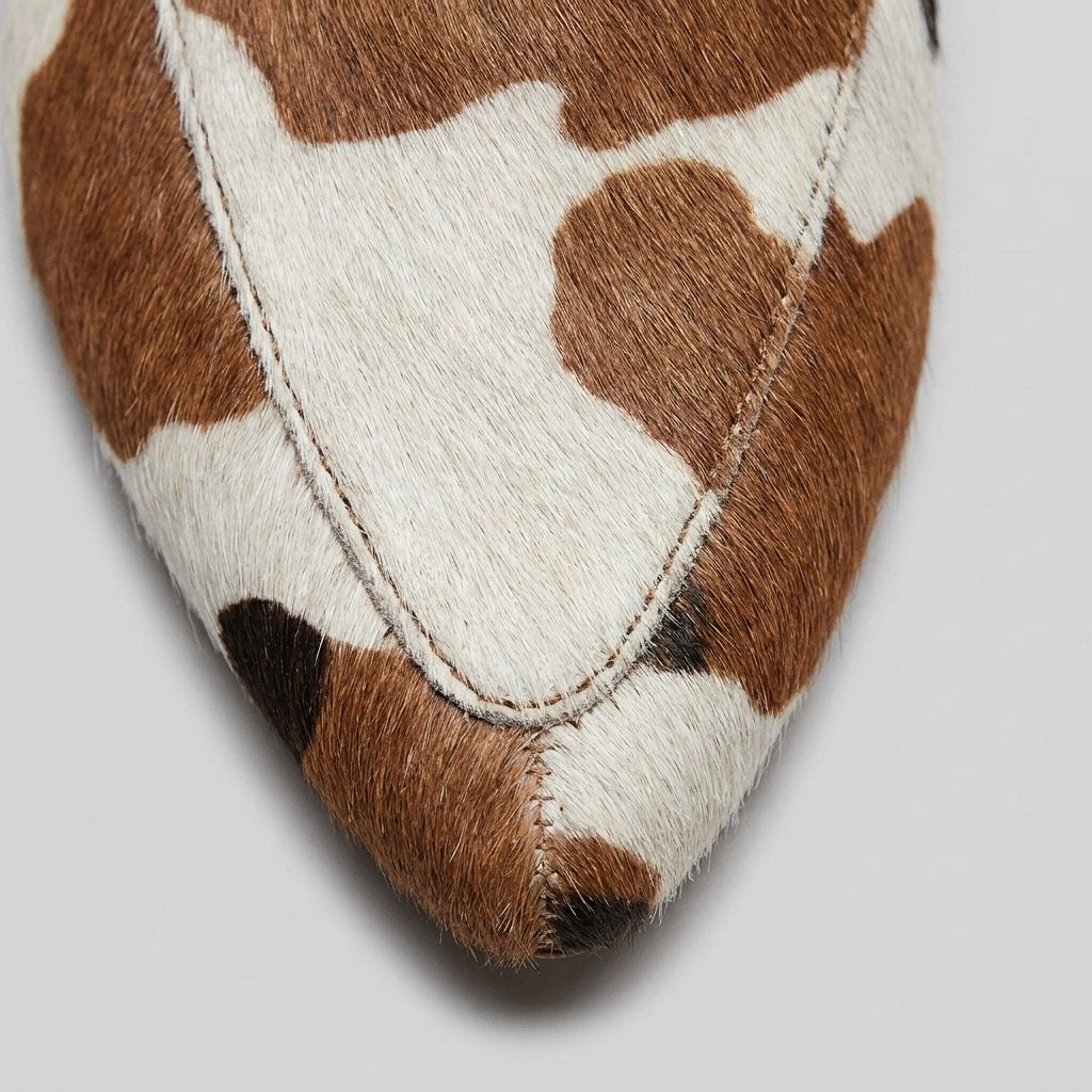 Women's slip-on cow-print mules with a low heel