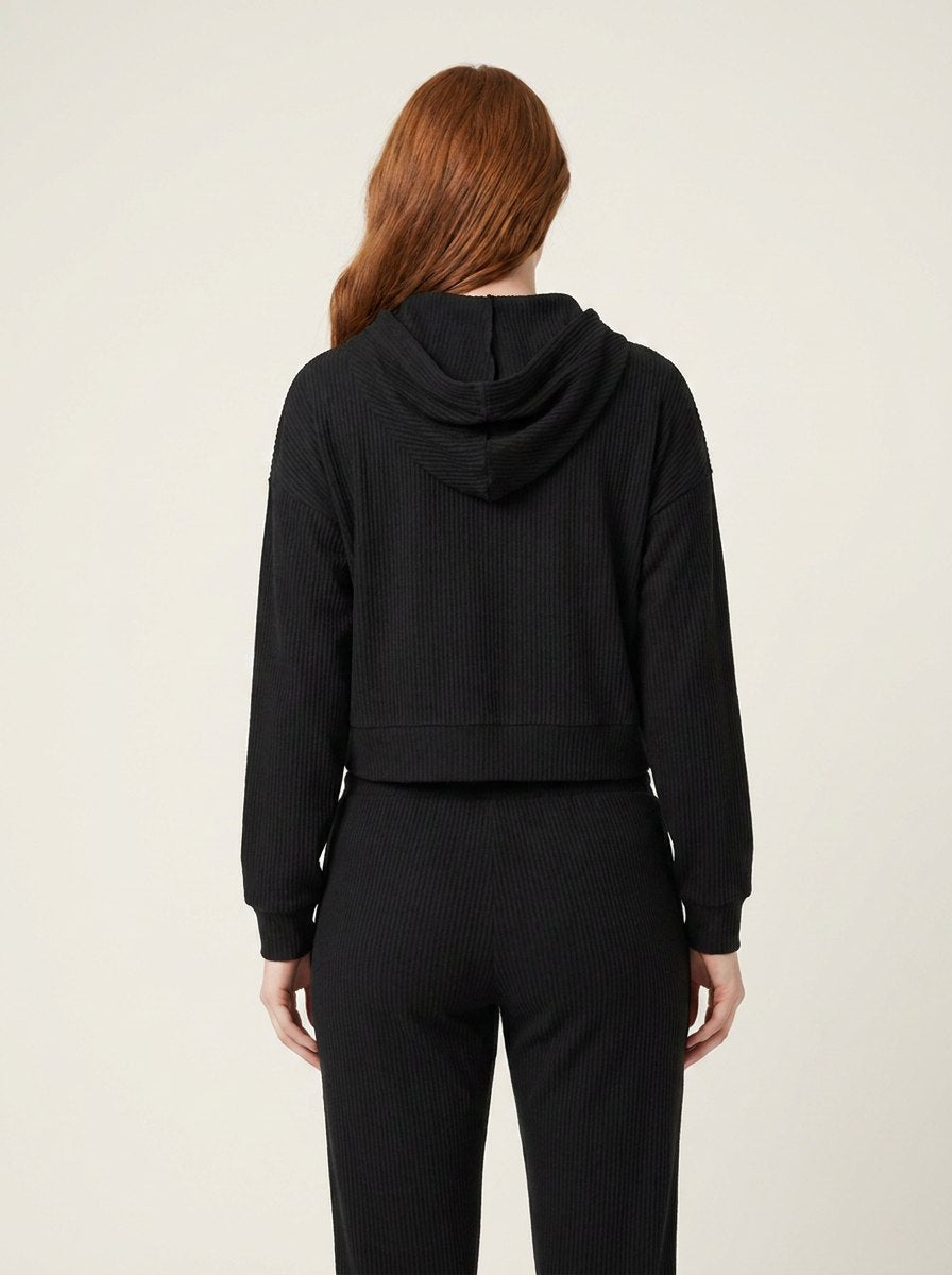 Women's Two-Piece Ribbed Velvet Set with Cropped Top and Drawstring Pants