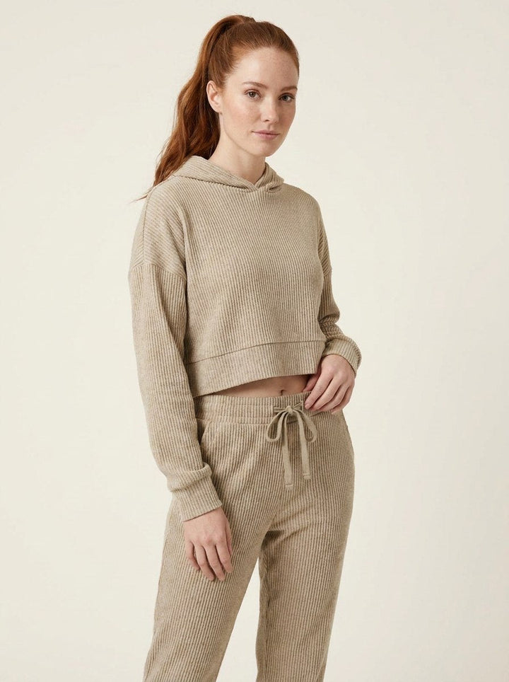 Women's Two-Piece Ribbed Velvet Set with Cropped Top and Drawstring Pants