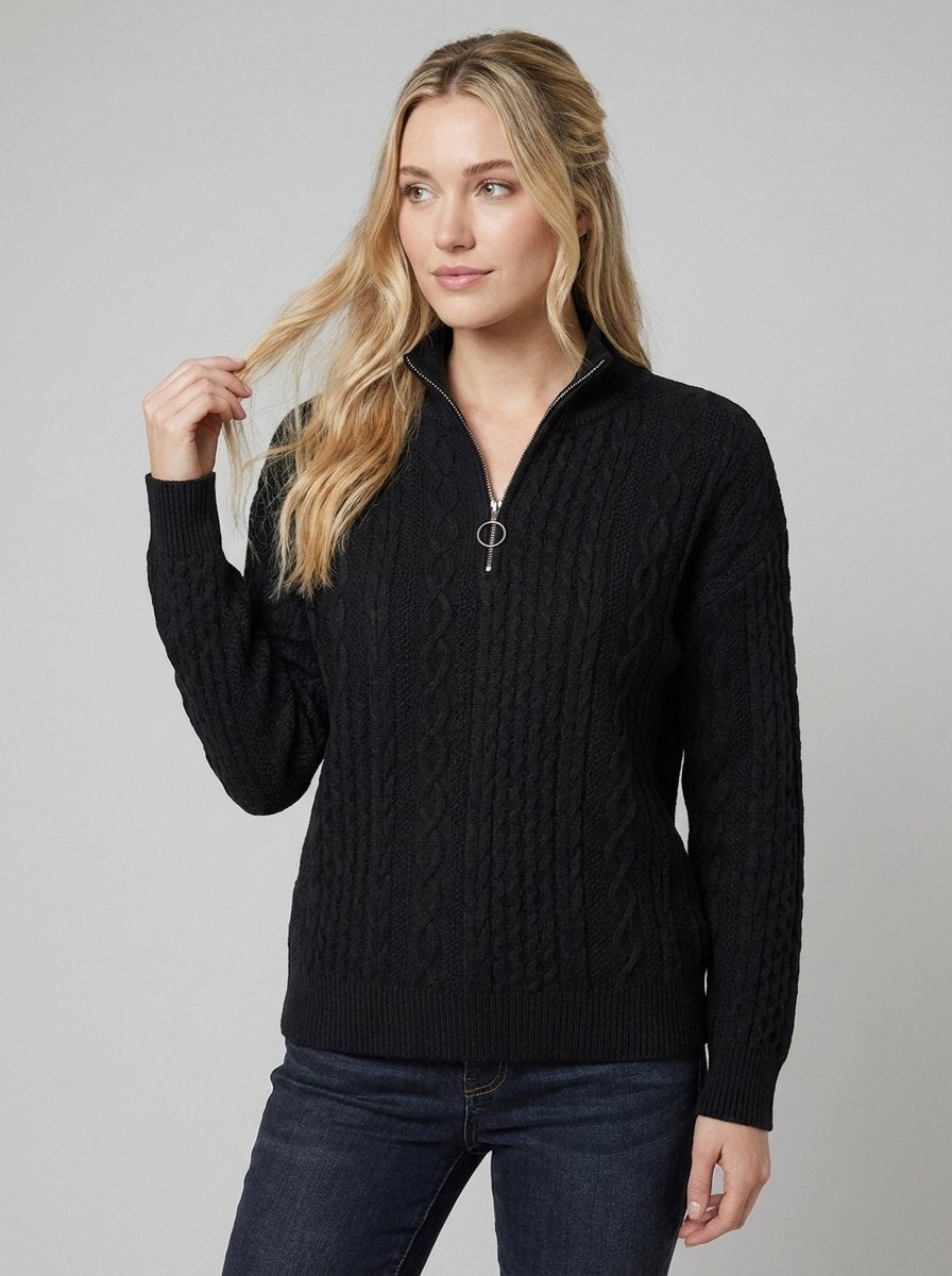 Maglione da donna con zip e lavorazione a treccia testurizzata
