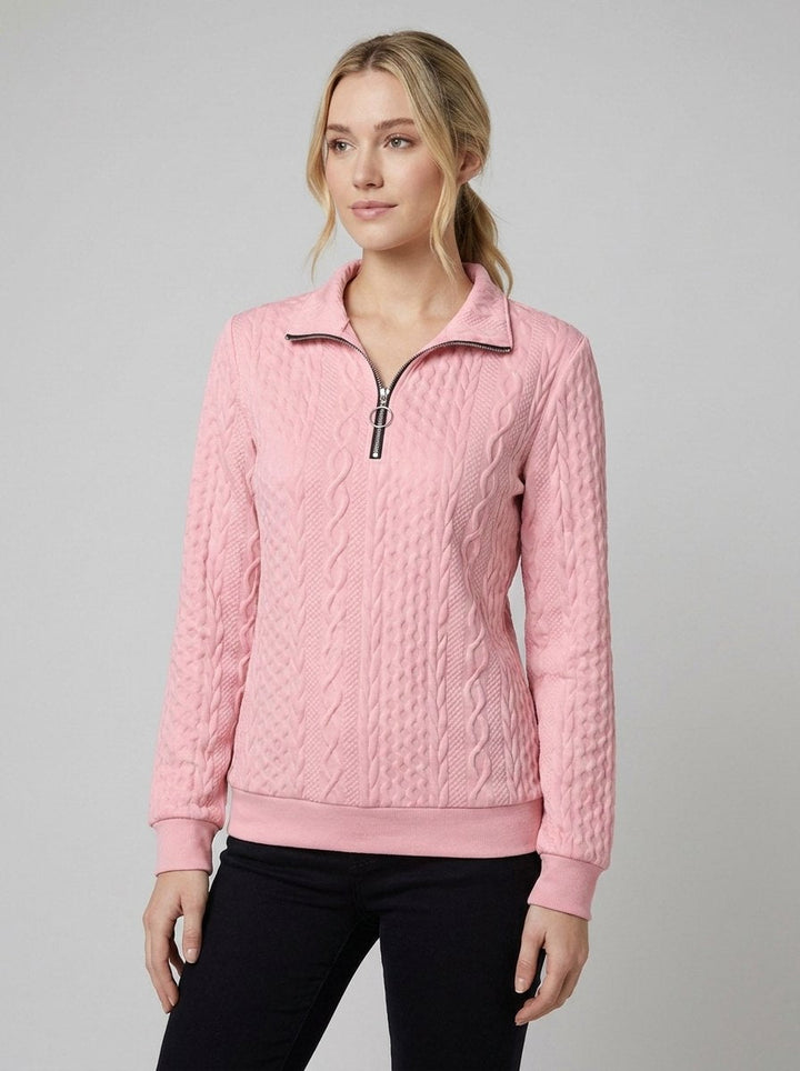Maglione da donna con zip e lavorazione a treccia testurizzata