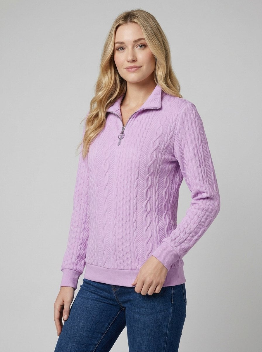 Maglione da donna con zip e lavorazione a treccia testurizzata