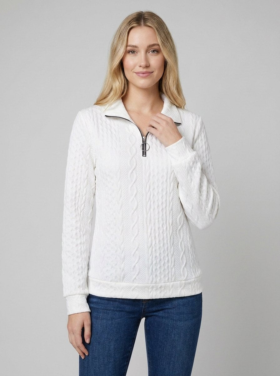 Maglione da donna con zip e lavorazione a treccia testurizzata