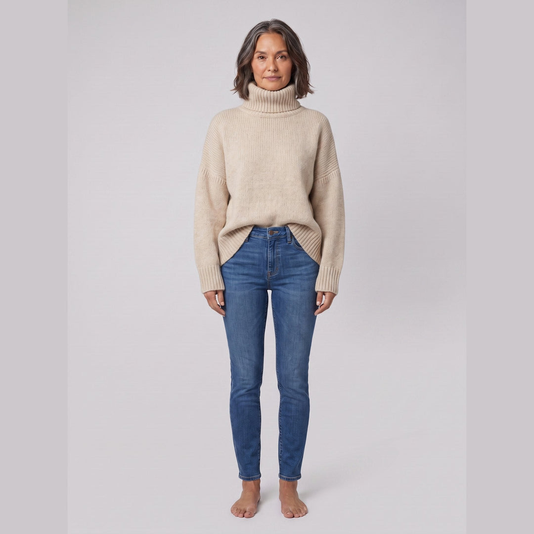 Pull Col Roulé Femme Maille Douce Coupe Décontractée
