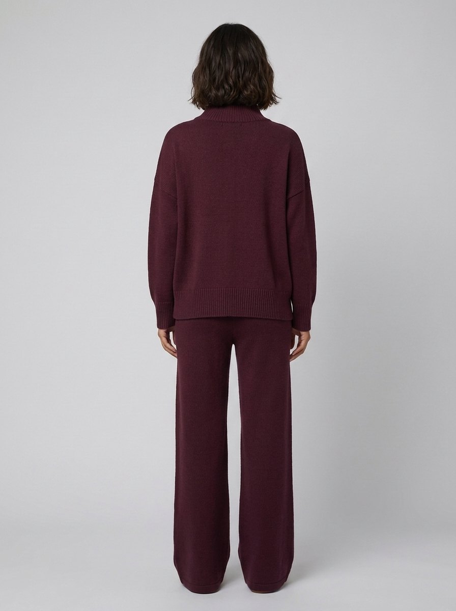 Dames 2-delige gebreide set met coltrui en wijde broek