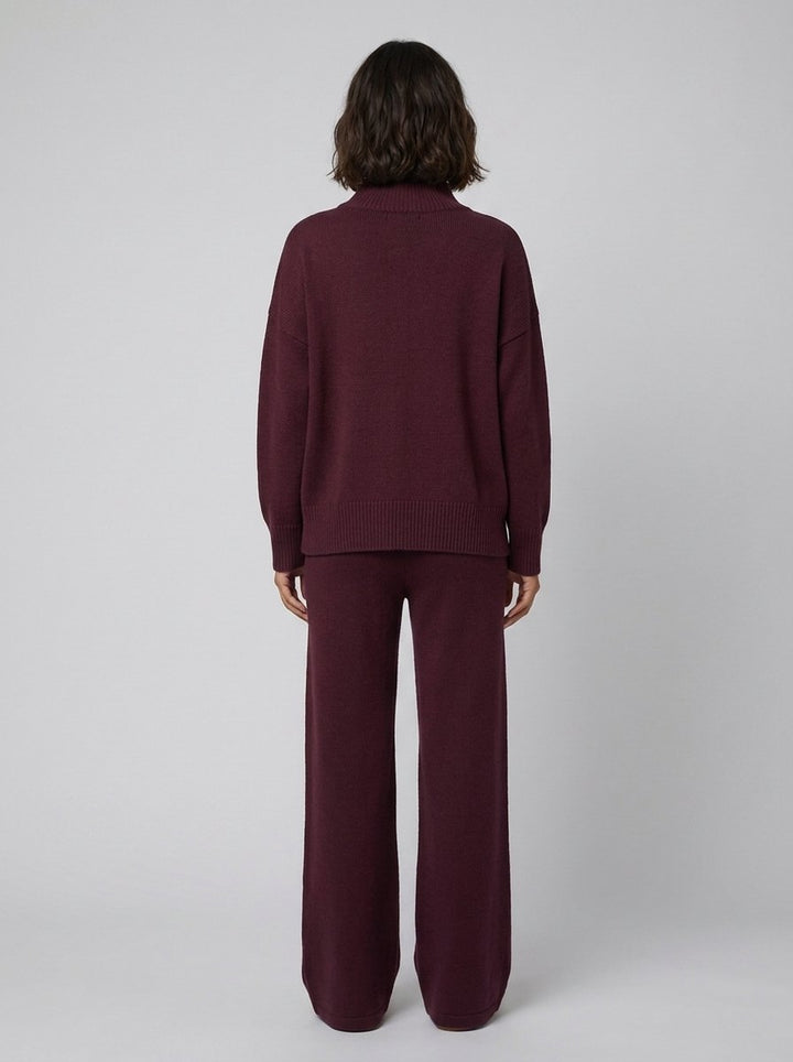 Dames 2-delige gebreide set met coltrui en wijde broek