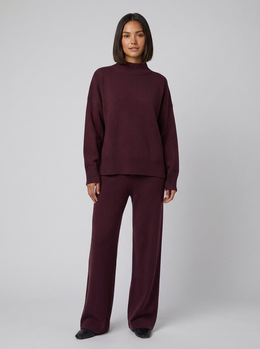 Dames 2-delige gebreide set met coltrui en wijde broek