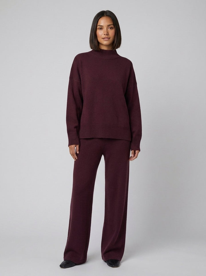 Dames 2-delige gebreide set met coltrui en wijde broek