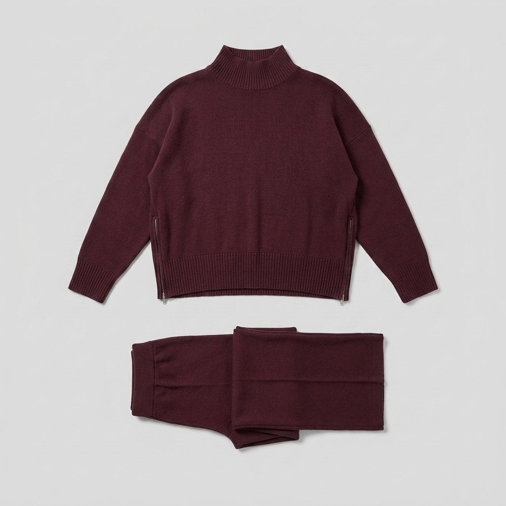 Dames 2-delige gebreide set met coltrui en wijde broek