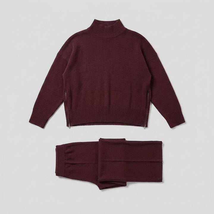 Dames 2-delige gebreide set met coltrui en wijde broek