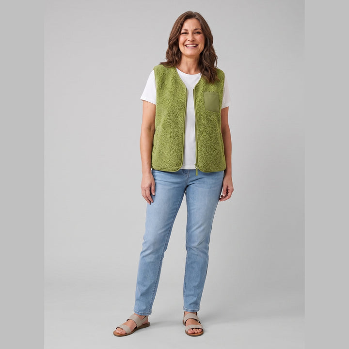 Gilet Femme En Polaire Sherpa Oversize Sans Manches Fermeture Pression