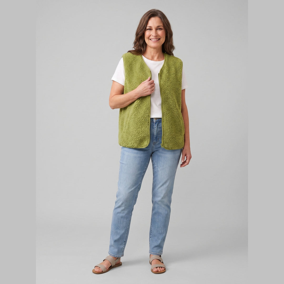 Gilet Femme En Polaire Sherpa Oversize Sans Manches Fermeture Pression