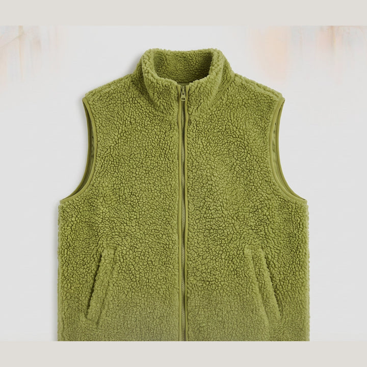 Gilet Femme En Polaire Sherpa Oversize Sans Manches Fermeture Pression