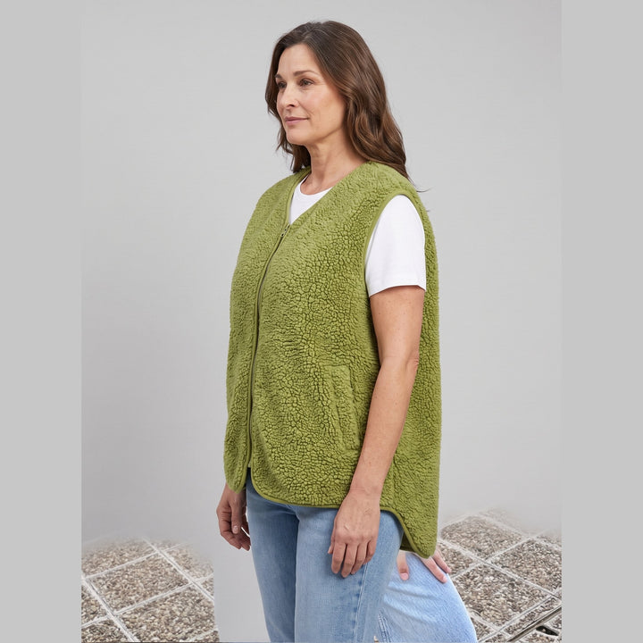 Gilet Femme En Polaire Sherpa Oversize Sans Manches Fermeture Pression