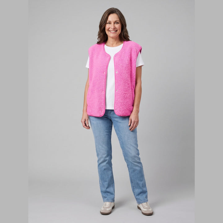 Gilet Femme En Polaire Sherpa Oversize Sans Manches Fermeture Pression