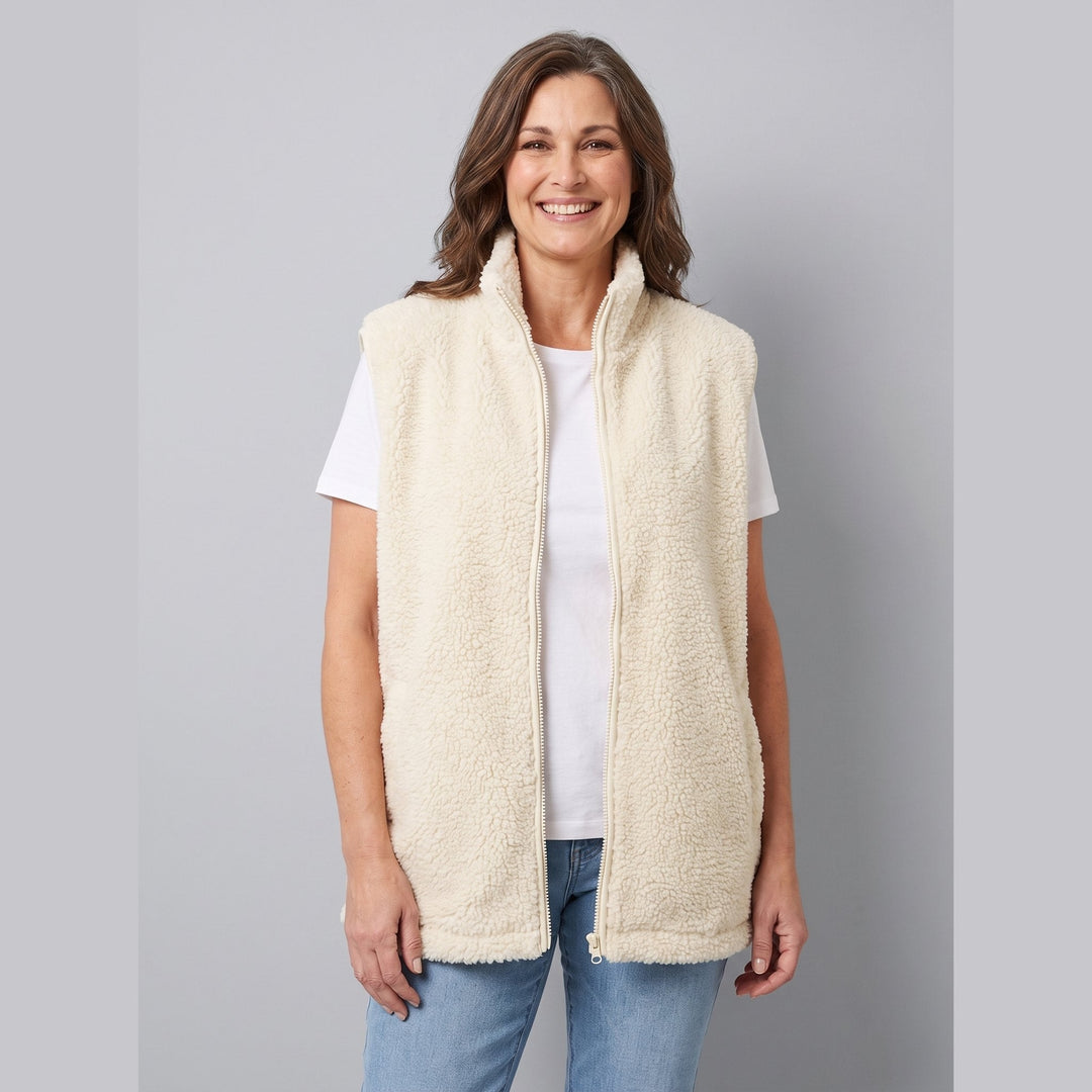 Gilet Femme En Polaire Sherpa Oversize Sans Manches Fermeture Pression