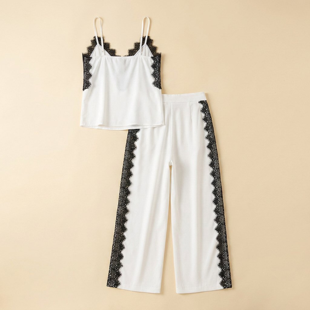 Dames loungewear-set van lyocellmix met kanten details