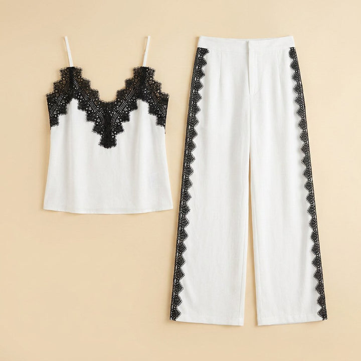 Dames loungewear-set van lyocellmix met kanten details