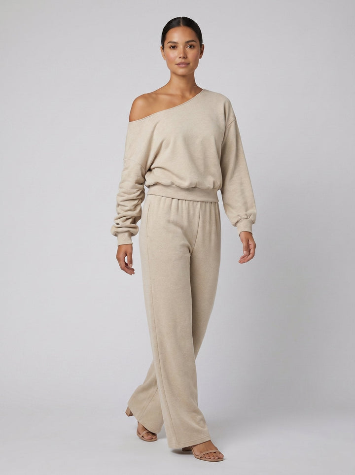 Ensemble Femme Deux Pièces Haut Asymétrique Épaules Dénudées Et Pantalon