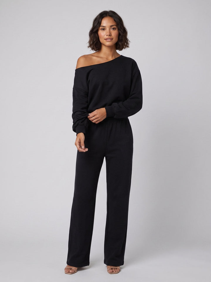 Ensemble Femme Deux Pièces Haut Asymétrique Épaules Dénudées Et Pantalon