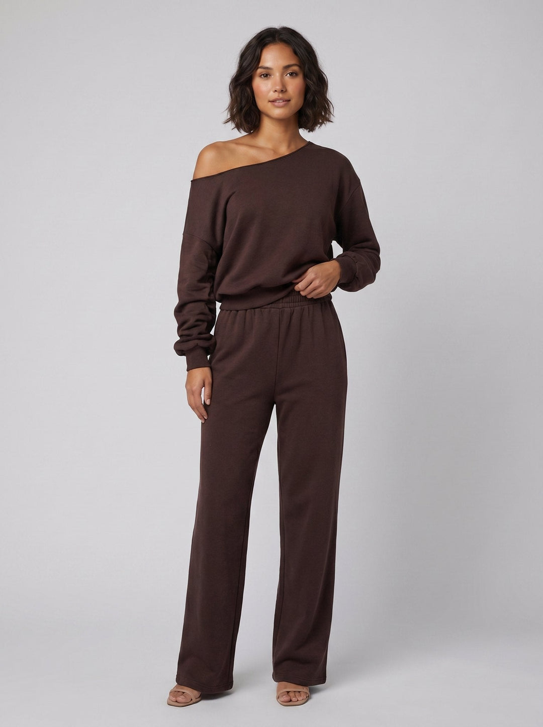 Ensemble Femme Deux Pièces Haut Asymétrique Épaules Dénudées Et Pantalon