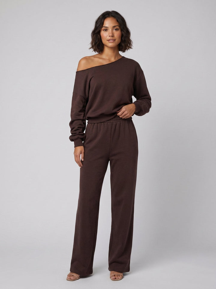 Ensemble Femme Deux Pièces Haut Asymétrique Épaules Dénudées Et Pantalon