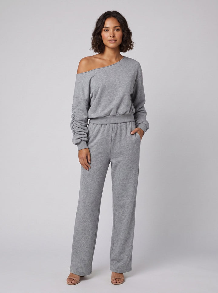 Ensemble Femme Deux Pièces Haut Asymétrique Épaules Dénudées Et Pantalon