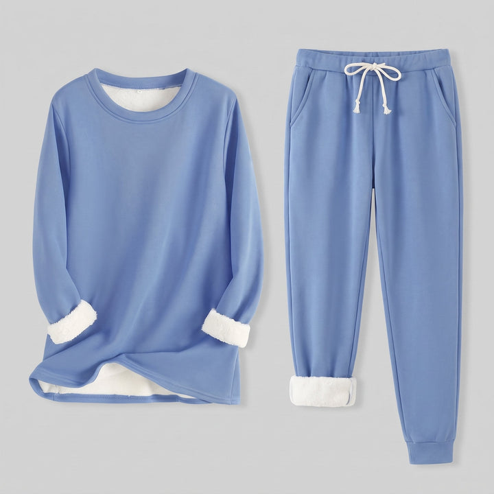 Completo da donna per il tempo libero con pullover e jogger foderati in pile e bordi a contrasto