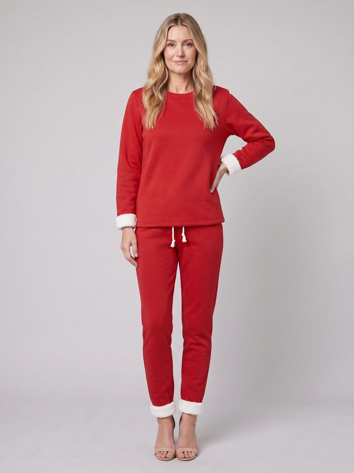 Completo da donna per il tempo libero con pullover e jogger foderati in pile e bordi a contrasto