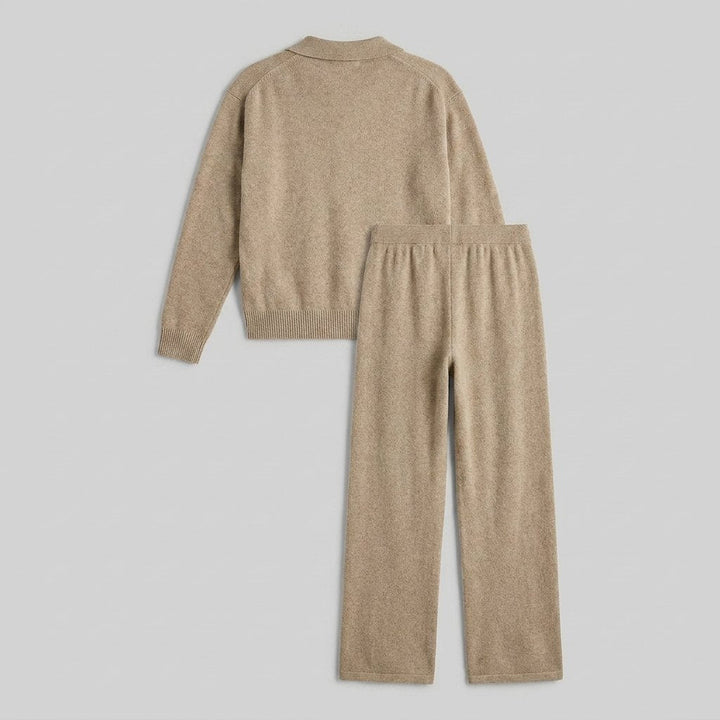 Dames-tweedelige set van fijngebreid materiaal met polokraag en rechte broek
