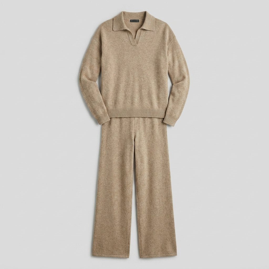 Dames-tweedelige set van fijngebreid materiaal met polokraag en rechte broek