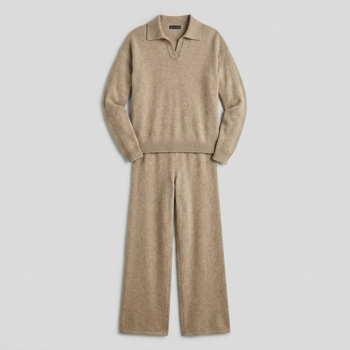 Dames-tweedelige set van fijngebreid materiaal met polokraag en rechte broek