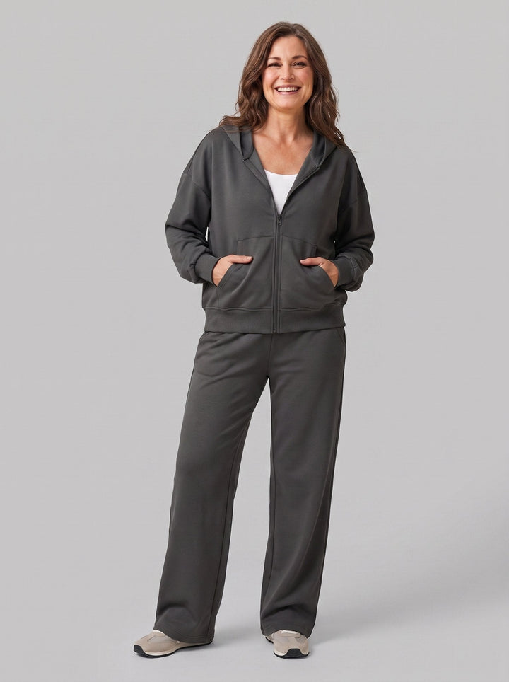 Women's Seamless Two-Piece Set with Hood and Wide-Leg Pants
