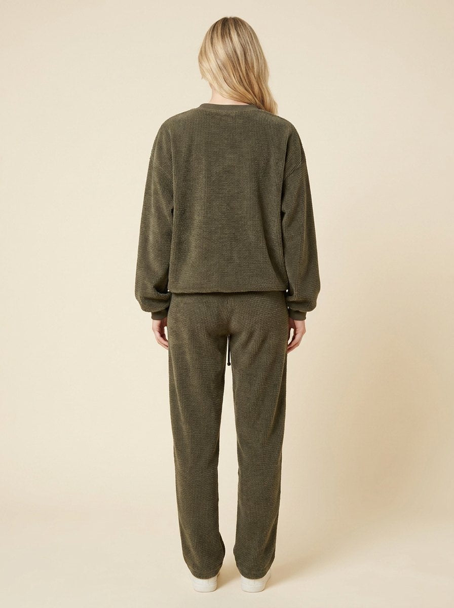 Women's Two-Piece Corduroy Set with Crew-Neck Top and Pants