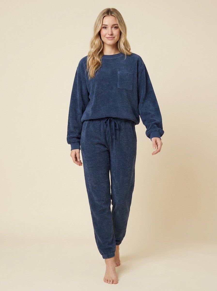 Women's Two-Piece Corduroy Set with Crew-Neck Top and Pants