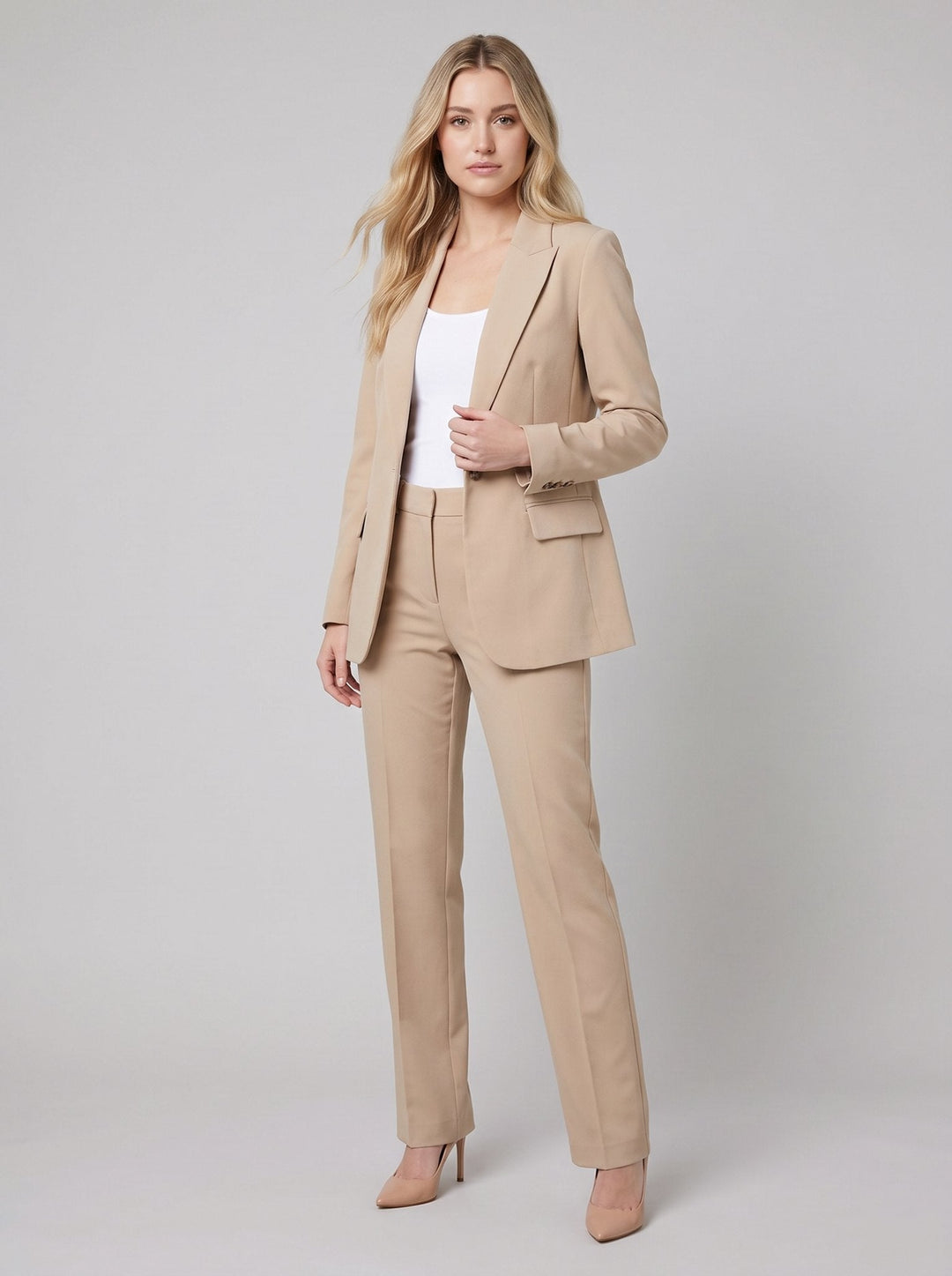 Women's Suit Set with Structured Blazer and Pleated Wide-Leg Pants