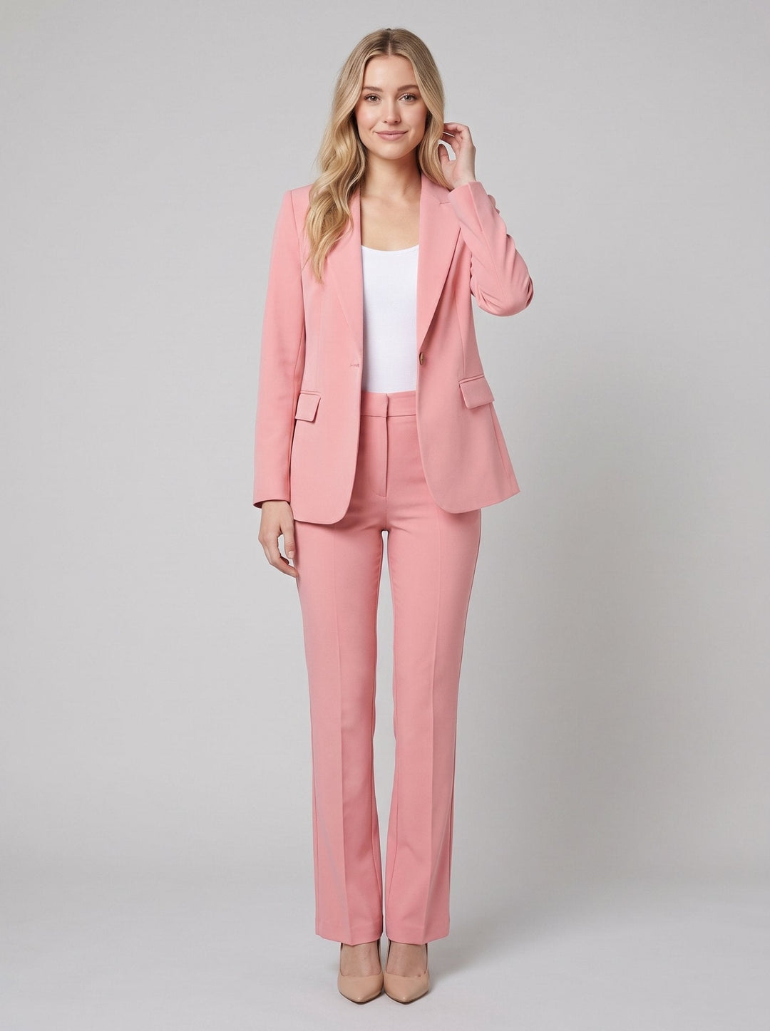 Women's Suit Set with Structured Blazer and Pleated Wide-Leg Pants