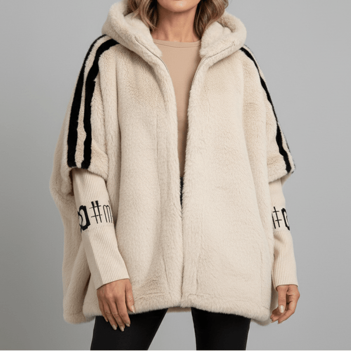Veste En Fausse Fourrure Femme Oversize À Capuche Avec Manches En Tricot