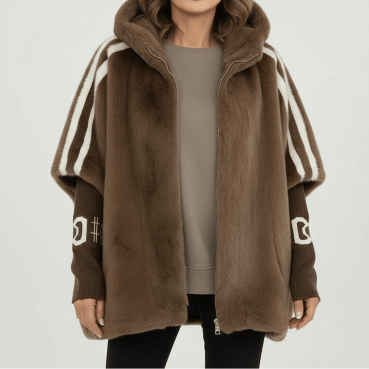 Veste En Fausse Fourrure Femme Oversize À Capuche Avec Manches En Tricot