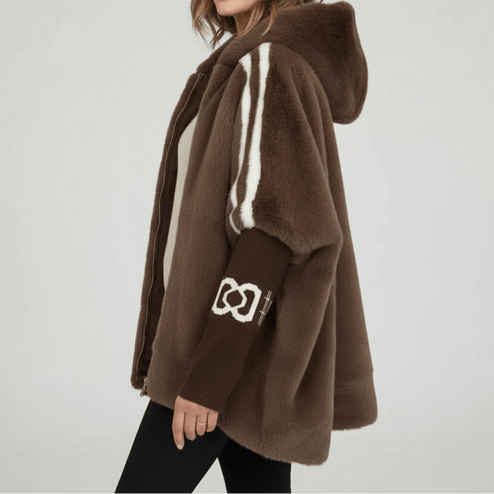 Veste En Fausse Fourrure Femme Oversize À Capuche Avec Manches En Tricot