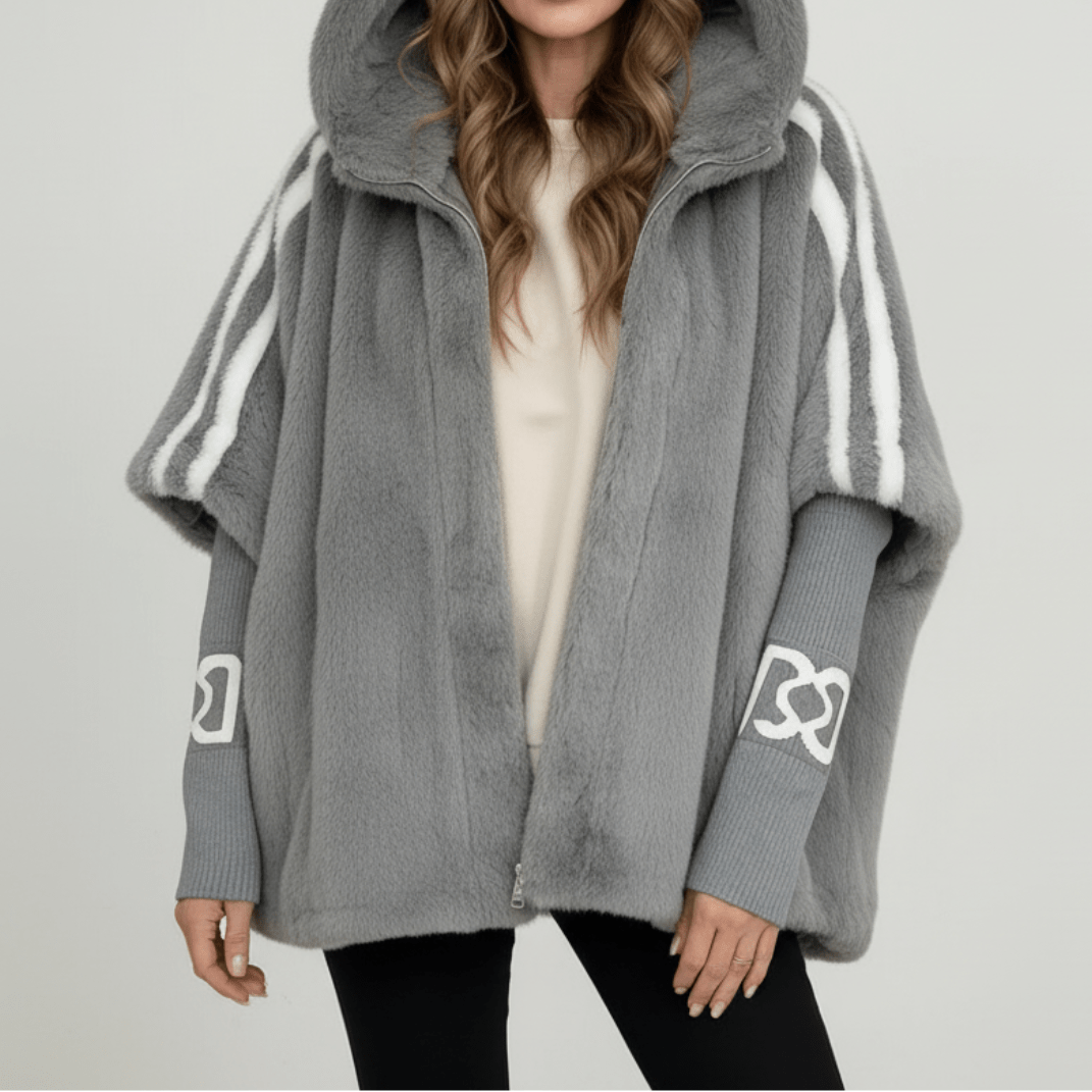 Veste En Fausse Fourrure Femme Oversize À Capuche Avec Manches En Tricot